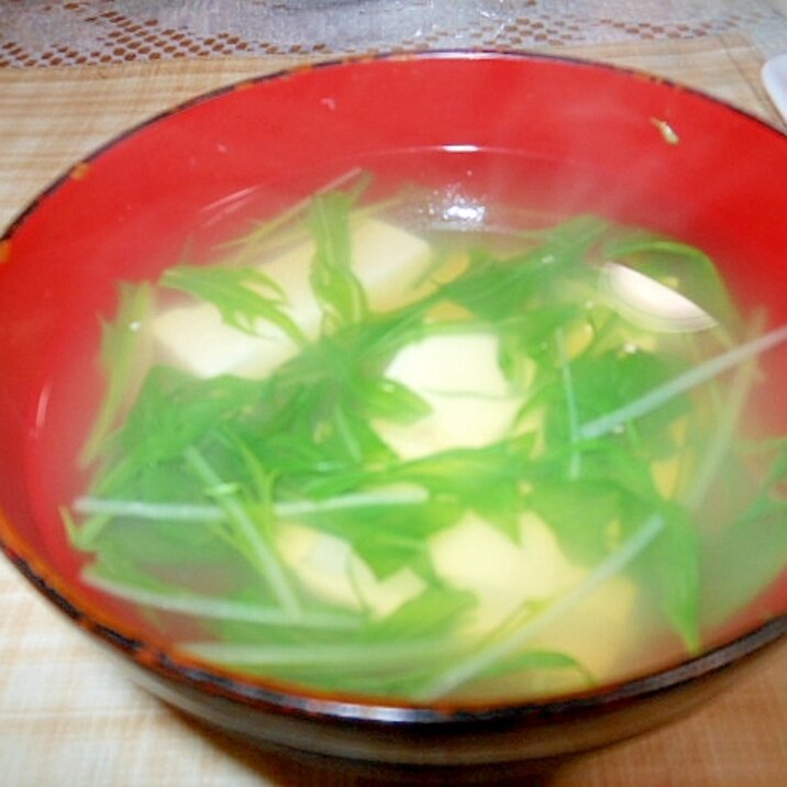 簡単～豆腐と水菜の汁物